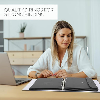 Important Document Organizer Set with Folders - Complete Linen Ring Binder Set Safely Stores All Documents & Files in One Place - Easy to Use Expanding Storage Incl. Envelopes, Pockets & Labels