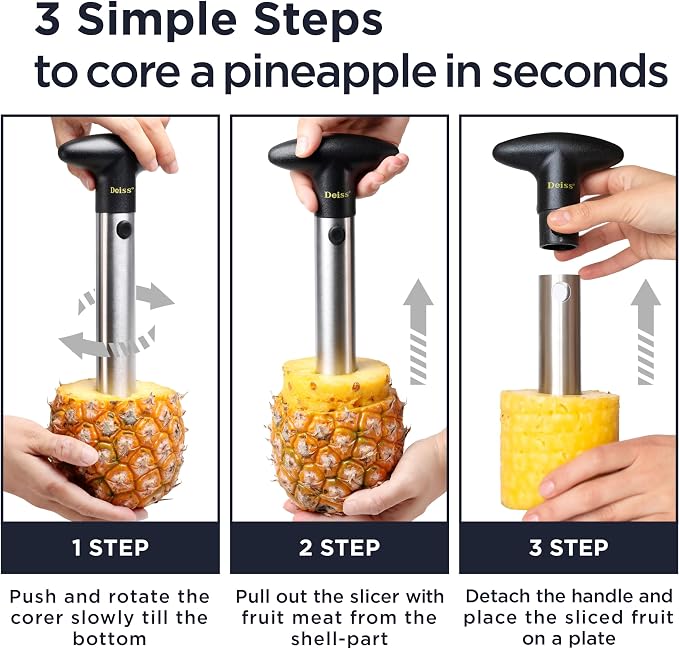 Deiss PRO Pineapple Corer — 2 in 1 Stainless Steel Pineapple Cutter Tool & Corer Tool Kitchen - Pineapple Corer And Slicer Tool - Fruit Cutter Tool, Pineapple Slicer And Corer - Dishwasher Safe
