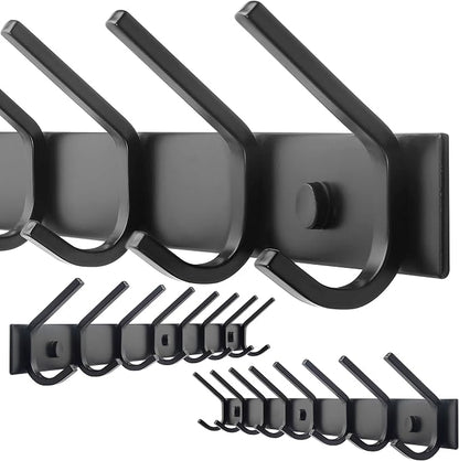 WEBI Coat Rack Wall Mounted,24 Inch 8 Hooks for Hanging Coats,Hook Rack Hook Rail Coat Hanger Wall Mount for Backpack,Clothes,Jacket,Black,2 Packs