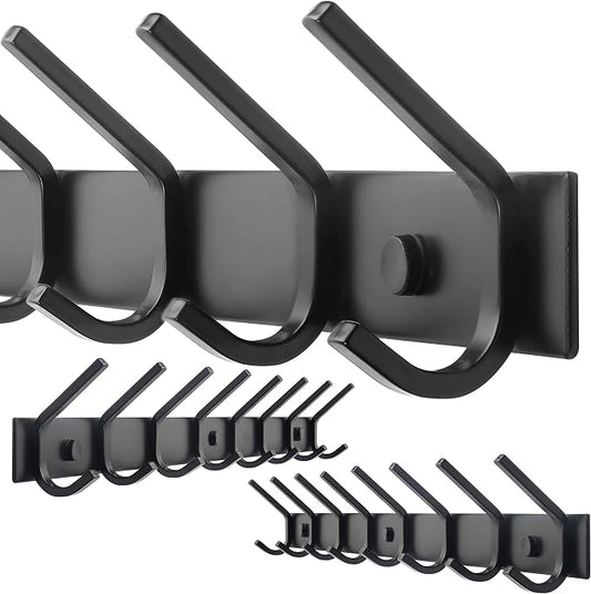 WEBI Coat Rack Wall Mounted,24 Inch 8 Hooks for Hanging Coats,Hook Rack Hook Rail Coat Hanger Wall Mount for Backpack,Clothes,Jacket,Black,2 Packs