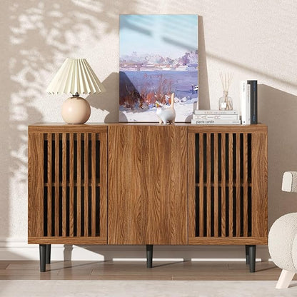 Storage Cabinet, 47.2" Freestanding Buffet Cabinet with 3 DIY Doors and Adjustable Shelf,Modern Sideboard Buffet Cabinet for Living Room,Dining Room,Kitchen,Hallway，Brown