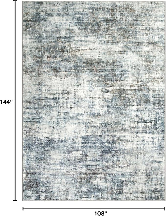 9x12 Area Rugs Washable Rug: Modern Abstract Living Room Rug Soft Anti-Skid Thin Carpet Indoor Floor Non-Shedding Carpets for Bedroom Dining Room Farmhouse Nursery Home Office Blue Multi