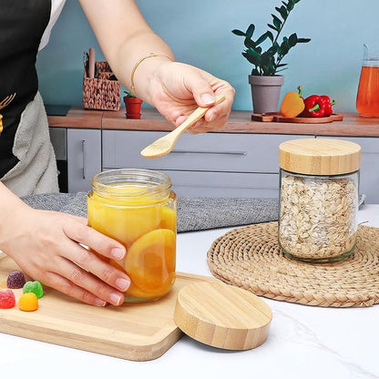 16oz Glass Jars with Lids, Overnight Oats Containers with Bamboo Lids, Wide Mouth Glass Mason Jar Food Storage Containers for Salad,Yogurt,Meal Prep,6 Pack