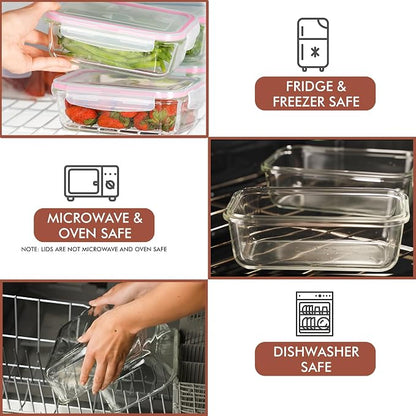 Razab 16 Pc (Set of 8) 30 Oz Glass Meal Prep Containers with Lids, Airtight Large Glass Food Storage Containers, Reusable Leak Proof BPA Free, Freezer to Oven and Dishwasher Safe