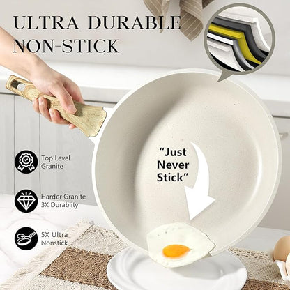 GiPP Nonstick Frying Pan Skillet with Lid - 8" White Granite Non Stick Pans, Omelette Pan with Heat-Resistant Handle, Compatible with All Stovetops, PFOA Free