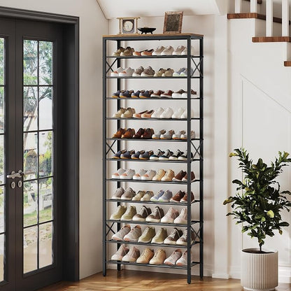 YATINEY 12 Tier Shoe Rack, Large Capacity Shoe Storage Organizer Holds 48 Pairs, Sturdy and Stable, for Entryway, Hallway, Closet, Dorm Room, Rustic Brown SS12BR