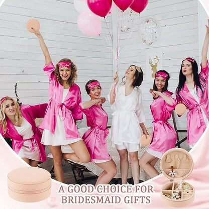 6 Pcs Travel Jewelry Case Bridesmaid Gift Boxes Jewelry Travel Organizer Small Round Jewelry Box Mini Storage PU Leather