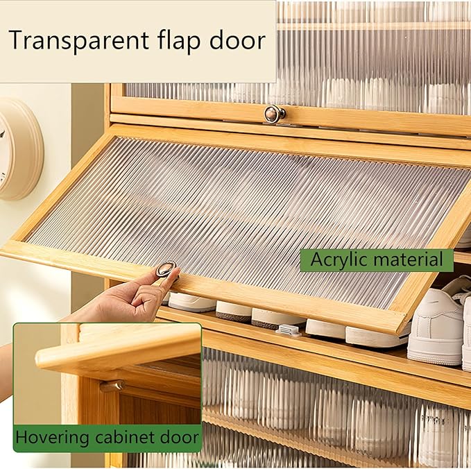 10-Tier Large Shoe Cabinet with Acrylic Doors, Large Capacity Bamboo Shoe Cabinet, 40-45 Pairs Shoe Rack, Free Standing Shoe Rack,Entrance for Hallway Living Room