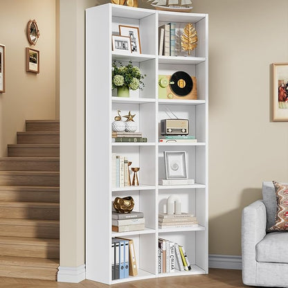 Semoic 71" Bookcase, 6 Tier Large Bookshelf with Storage, Floor Standing Open Display Storage Shelves, Modern Tall Floor Standing Book Shelf for Living Room,White