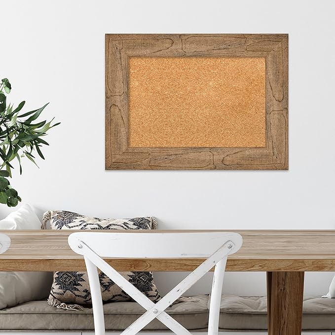 Amanti Art Natural Cork Board for Wall, 18x24 Vision Board with Brown Wood Frame, Small Corkboard Office Decor for Home Organization, Country Rustic Corkboard Pinboard to Display Items for Home