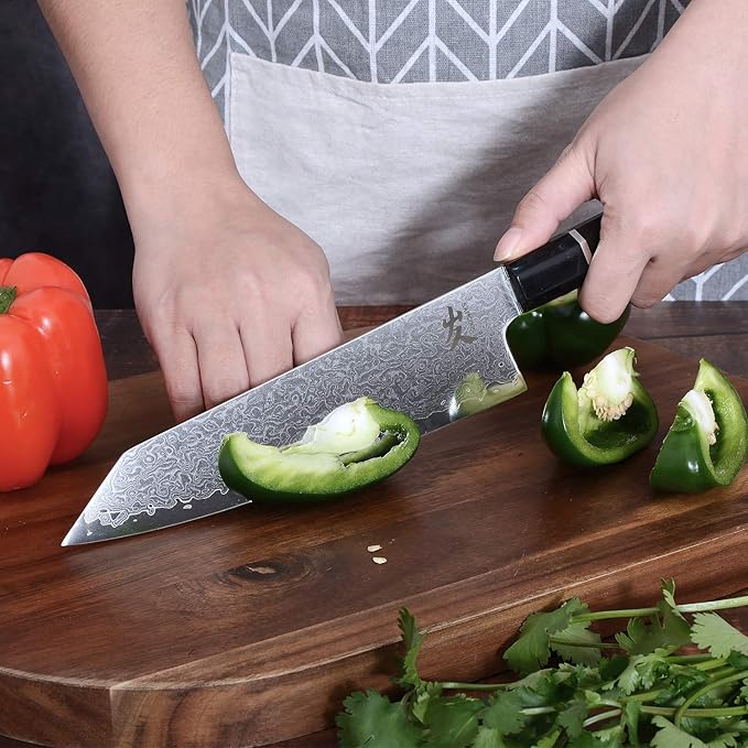 SAMCOOK Kiritsuke Chef Knife - 8 Inch Professional Sharp Damascus Knife - Japanese VG-10 High Carbon Stainless Steel Kitchen Gyuto knife - Ergonomic Octagonal Ebony Handle with Gift Box