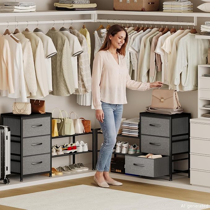 Cidaziya Expandable Closet Organizers and Storage, Black Fabric Storage Dresser, 3 Drawer Dresser, Clothes Shelves for Kids, Purse Organizer Small Shoe Rack for Closet Bedroom(31.29~43.42 in)