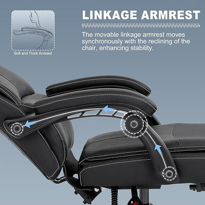 Misolant Big and Tall Office Chair with Footrest, High Back Desk Chair with Linkage Armrest, 90-155° Recline Executive Computer Chairs with Adjustable Height for Home