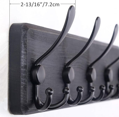 WEBI Coat Rack Wall Mount,38 9/16" Long,10 Tri Hooks for Hanging Coats,16" Hole to Hole,Coat Hooks Wall Mounted Coat Hanger,Farmhouse Wood Hook Rack for Clothes,Jacket,Hats,Rustic Black