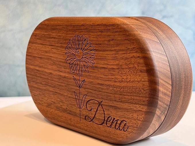 Birthday Gifts for Women - Personalized Wooden Jewelry Box - Wooden Jewelry Box Handmade, Walnut Jewelry Organizer - Custom Engraved Box - Unique Gifts - Engraved Birthflower