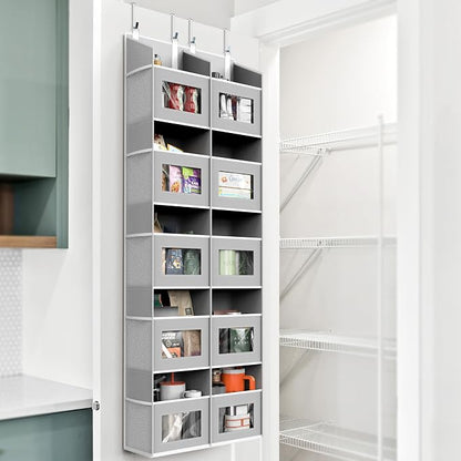 Simple Houseware Extra Large Heavy Duty Over the Door Organizer with 10 Clear Window Pockets, 80 lbs Capacity for Pantry, Closet, Bathroom, Gray