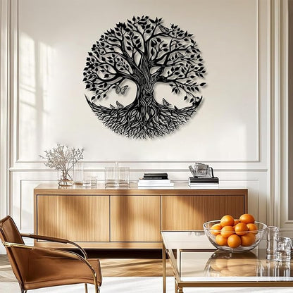 Yemwot Metal Tree of Life Wall Decor, Circle of Life Metal Tree Wall Art, Branch Art, Spiritual Decor, Modern Sculpture Decoration, Living Room Bedroom Decoration(Black-Tree 4,18"x 18"| 47x47cm)