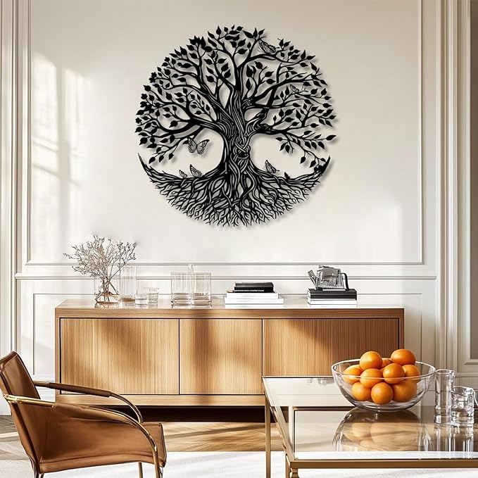 Yemwot Metal Tree of Life Wall Decor, Circle of Life Metal Wall Art, Branch Art, Spiritual Decor, Modern Sculpture, Living Room Bedroom(Sliver-Tree 4,23"x 23"| 60x60cm)