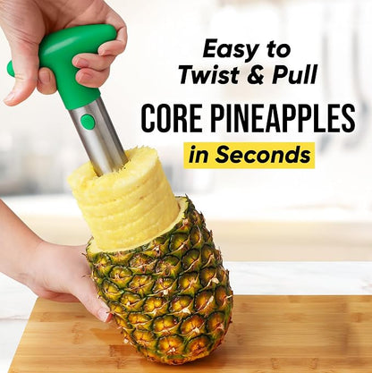 Zulay Kitchen Pineapple Corer and Slicer Tool – Stainless Steel Pineapple Cutter with Eye Remover Tool – Ergonomic Handle & Easy Core Remover – Reinforced Heavy-Duty Blade – Green