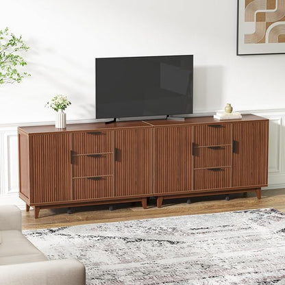 47.2" W Storage Cabinet with 3 Drawers, Fluted Buffet Cabinet with Storage, Large Sideboard with 2 Door, Modern Mid Century TV Stand Coffee Bar Cabinets for Living Room, Kitchen, Entryway