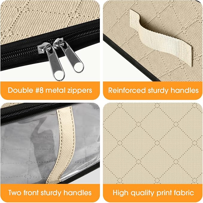 StorageRight Under Bed Storage Bags 10 Pack, 40L Large Clothes & Comforter Storage Containers with Clear Window, Breathable Fabric Organizer for Blankets, Bedding, Seasonal Clothing, Beige