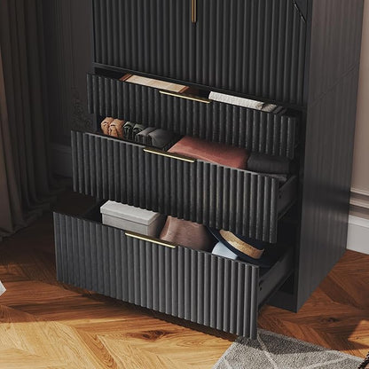 71.7" Wardrobe Armoire Wooden Closet with 2 Doors and 3 Drawers, Bedroom Armoire with Hanging Rod Shelf, Large Capacity Storage Wardrobe Armoire, Freestanding Wooden Closet Storage Cabinet Black