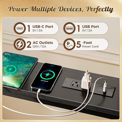 Huuger 118 Inch Sofa Table with Power Outlets and USB-C Ports, 5.9 Inch Narrow Entryway Table, Behind Couch Table with Storage, Extra-Long Console Table, Living Room, Black
