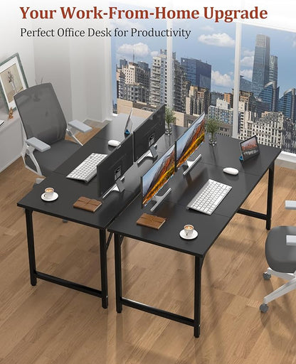 Computer Desk 55.1" Office Desk, Extra Wide 23.62” Carbon Fiber Deep Desktop, 0.59” Thick Heavy-Duty Home Office Desks, Office Table with Steel Frame, Wood Desk for Bedroom Study Writing Gaming Work