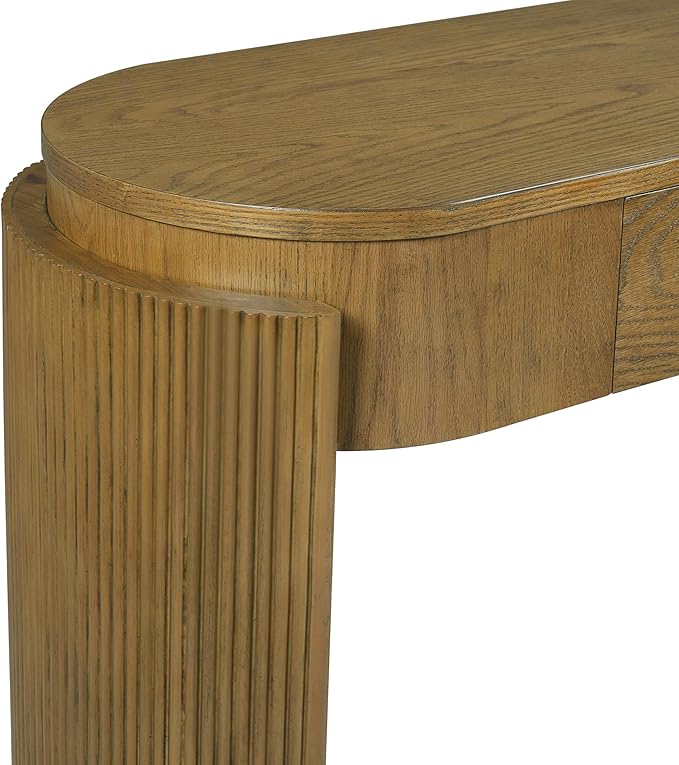 LKTART 55" Sofa Table with Oval Top and 2 Drawers, Entryway Console Table with Fluted Design for Hallway,Foyer,Entry and Living Room (Fully Assembled-Pine Wood)