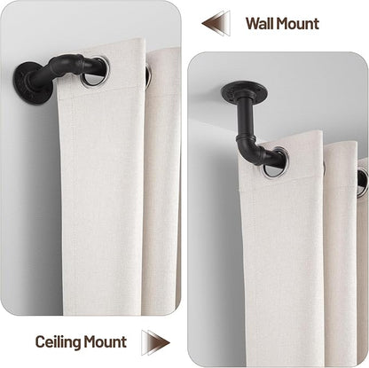 Zeerobee Curtain Rods for Windows 16 to 28, 1 Inch Industrial Wrap Around Black Curtain Rod, Indoor/Outdoor Room Divider Adjustable Drapery Pole, 16"-28"