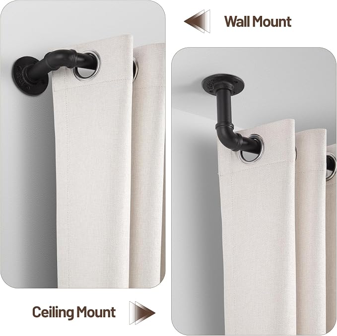 Zeerobee Curtain Rods for Windows 66 to 120, 1 Inch Industrial Wrap Around Black Curtain Rod, Indoor/Outdoor Room Divider Adjustable Drapery Pole, 66"-120"