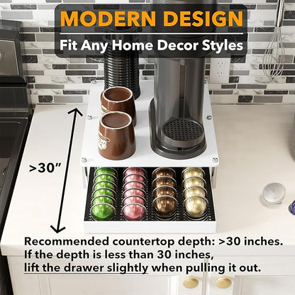 SpaceAid Bamboo Coffee Pod Holder Drawer Storage Compatible with Nespresso Vertuo Capsules, Coffee Station Accessories Holder Organizer Tray Compatible with 40 Big or 56 Small Pods, White