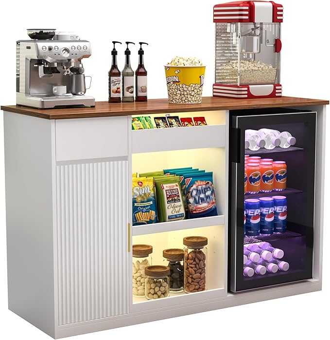 GDLF Snack Bar Cabinet with Fridge Space, White Coffee Bar and Beverage Station with Snack Storage and Display Shelves for Kitchen, Dining Room or Family Room, 51.2"
