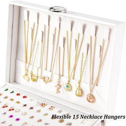 QBestry Earring Jewelry Box for Women Girls Stud Organizers, 5 Layers White Jewelry Organizer Box with Lock Necklaces and Earrings Holder Jewelry Box with Earring Organizer for Women Girls Xmas Gifts