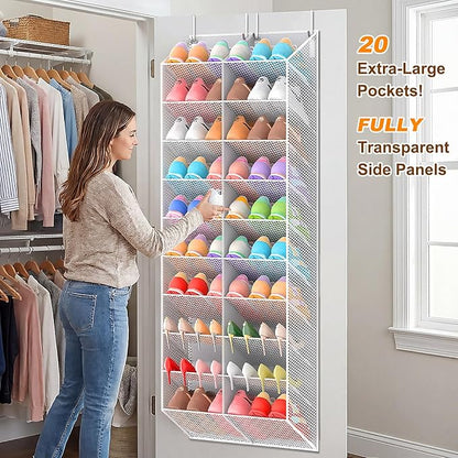UVIAHOMI Over the Door Shoe Organizer for 30 Pairs, 10-Tier Light Grey