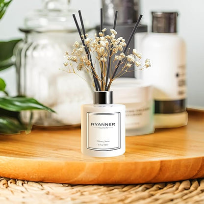 RYANNER Reed Diffuser Set,5.1 fl oz Clean Linen Scent Diffuser with Sticks Home Fragrance Reed Diffuser with Essential Oil for Bathroom Shelf Decor&Air Freshener,Home Bathroom Office Decor & Gifts
