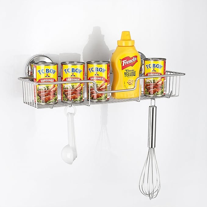 SANNO Suction Cup Shower Caddy Storage Combo Organizer, No Damage Bath Shelf Suction Cup Shower Basket,Rustproof Wire Bathroom Accessories - Rustproof Stainless Steel