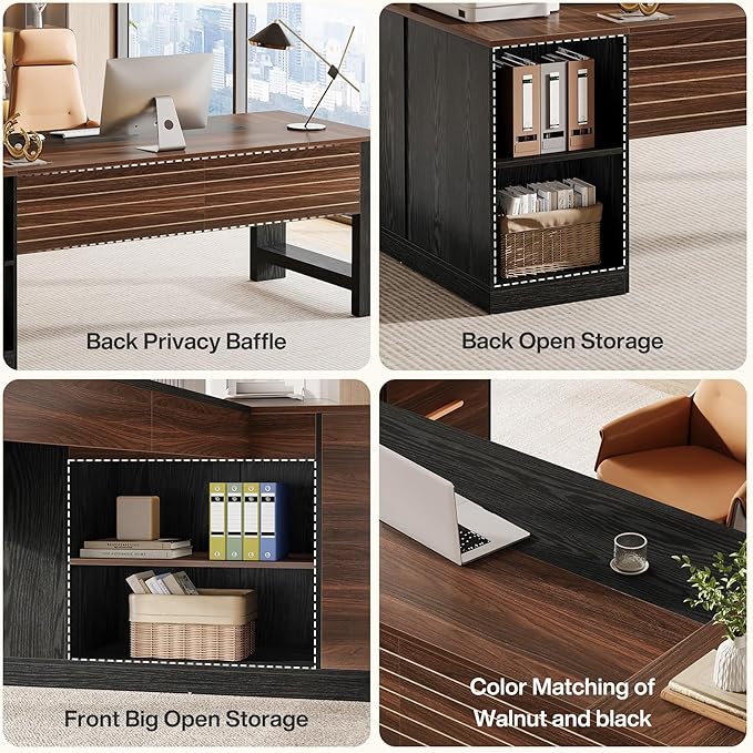 Tribesigns 78" L Shaped Executive Desk, Large Office Computer Desk with Drawers and Lateral File Cabinet, Modern Business Furniture Workstation with Storage Shelves for Home Office