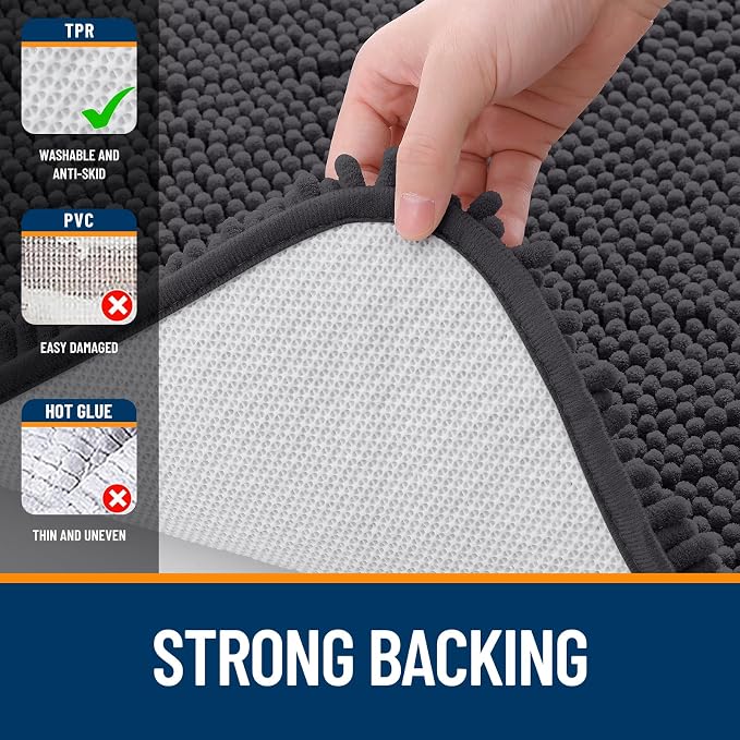 OLANLY Large Bathroom Rugs 50x30, Extra Soft Absorbent Chenille Bath Rugs, Rubber Backing Quick Dry, Machine Washable Bath Mats for Bathroom Floor, Tub and Shower, Home Decor Accessories, Dark Grey