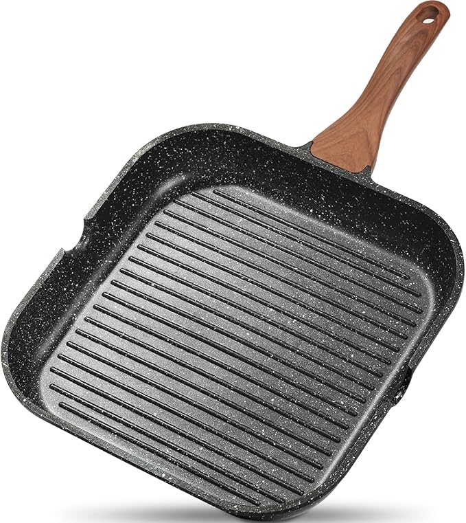 ESLITE LIFE 11 Inch Nonstick Grill Pan for Indoor Cooking, Versatile Induction Square Large Grilling Skillet Steak Pan for Stove Tops, PTFE & PFOA Free, Black