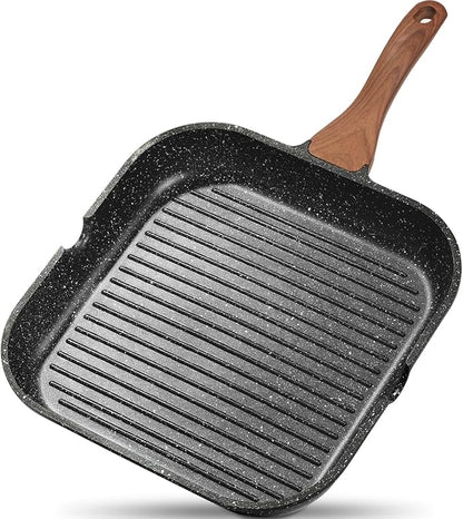ESLITE LIFE 11 Inch Nonstick Grill Pan for Indoor Cooking, Versatile Induction Square Large Grilling Skillet Steak Pan for Stove Tops, PTFE & PFOA Free, Black