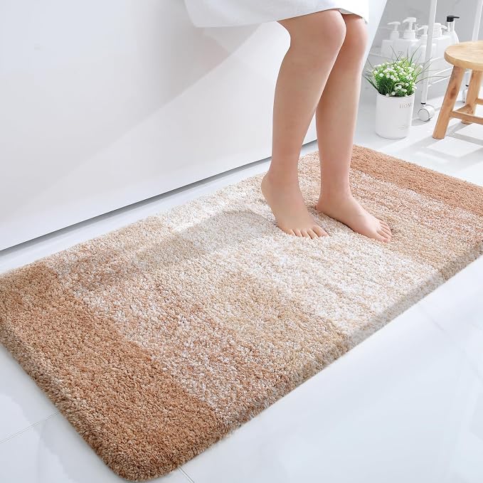 OLANLY Bathroom Runner Rugs Mat 47x24, Extra Soft Absorbent Microfiber Bath Rugs, Rubber Backing, Quick Dry, Washable Long Bath Mats for Bathroom Floor, Tub and Shower, Home Decor Accessories, Beige