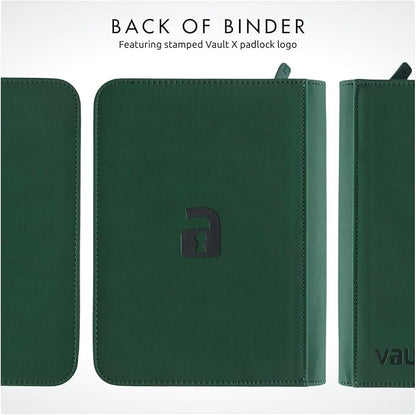 Vault X 4 Pocket Zip Binder, 160 Cards, Exo-Tec Material, 20 Side-Loading Pages (Green)