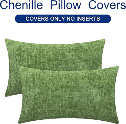 CaliTime Throw Pillow Covers Decorative 16 X 26 Inches Pack of 2 Cozy Chenille Cushion Cases for Couch Sofa Bed Living Room Home Forest Green