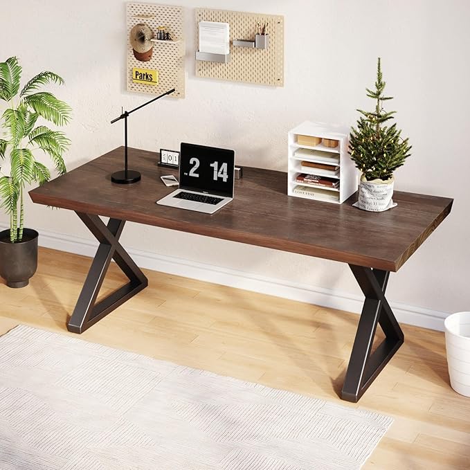 Solid Wood Rustic Style 47-inch Computer Desk - Large Office Desk for Home Office, Modern and Simple Design, Ideal for Dining,Study, Writing