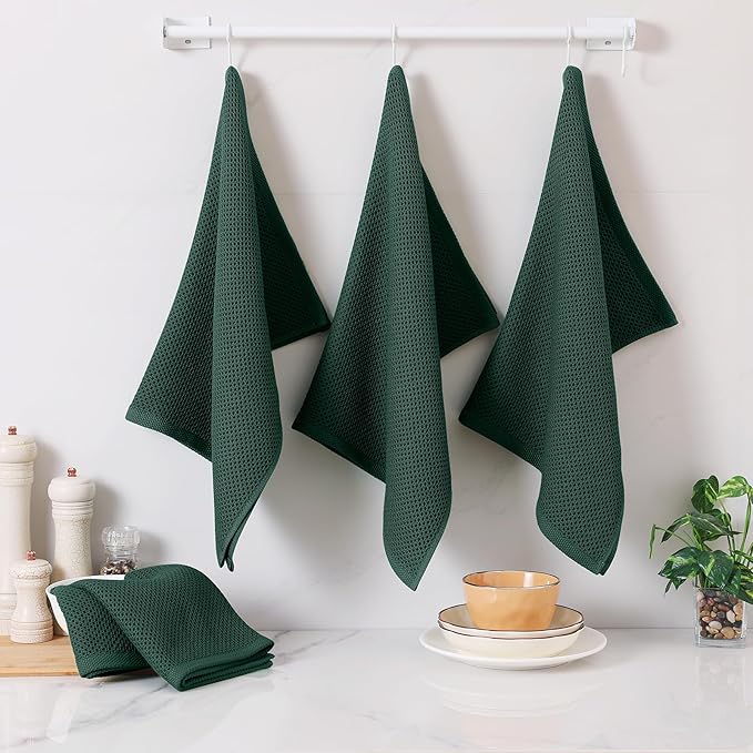 Homaxy 100% Cotton Oversized Waffle Weave Kitchen Dish Towels, Ultra Soft Absorbent Quick Drying Cleaning Towel, 20x28 Inches, 6-Pack, Blackish Green