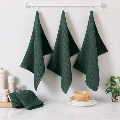 Homaxy 100% Cotton Oversized Waffle Weave Kitchen Dish Towels, Ultra Soft Absorbent Quick Drying Cleaning Towel, 20x28 Inches, 6-Pack, Blackish Green