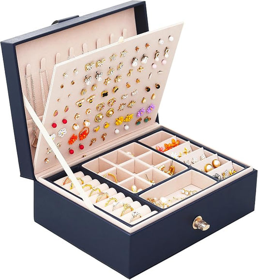 QBestry Womens Earring Jewelry Box for Girls Jewelry Earrings Organizer Box Earring Holder Organizer for Girls Jewelry Organizer Boxes for Women Girls Stud Earrings Organizers Jewelry Box Navy