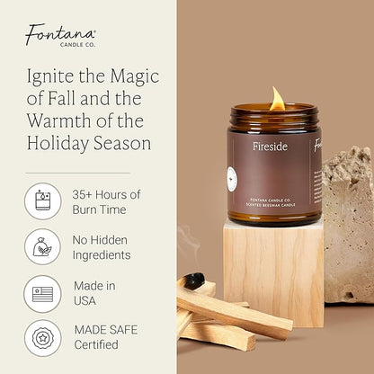 Fontana Candle Co Wood Wick Beeswax Jar Candles, Fireside - Made with Coconut Oil & Pure Essential Oils – Clean Burn, Long Lasting and Non-Toxic Candles for Home & Room Decor