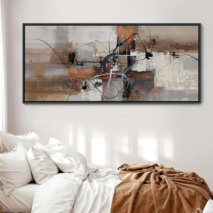 YDYSUNE Abstract Painting Wall Art Textured Picture for Living Room Orange Home Bedroom Decoration Modern Framed Extra Large Artwork Decor 70x31IN Brown Gray Wall Decoration